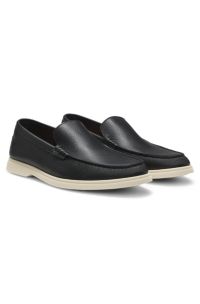 Tumbled-leather moccasins with logo detail, Black