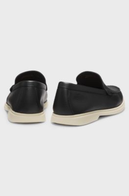 Tumbled-leather moccasins with logo detail, Black