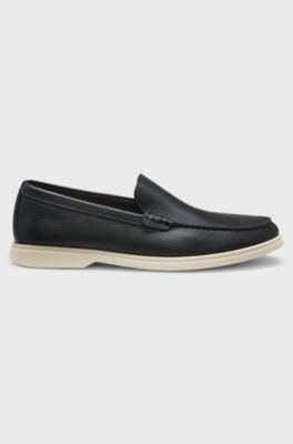 Tumbled-leather moccasins with logo detail, Black