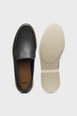 Tumbled-leather moccasins with logo detail, Black