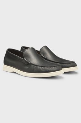 Tumbled-leather moccasins with logo detail, Black