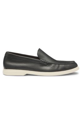 Tumbled-leather moccasins with logo detail, Black