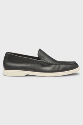 Tumbled-leather moccasins with logo detail, Black