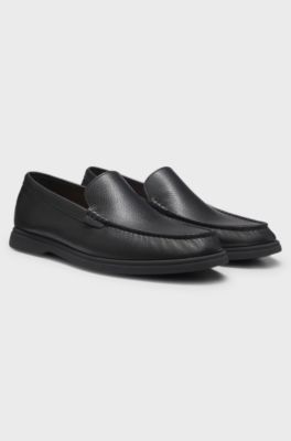 Tumbled-leather moccasins with logo detail, Black