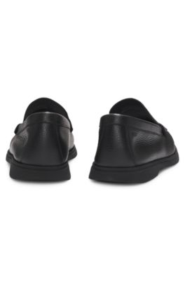 Tumbled-leather moccasins with logo detail, Black