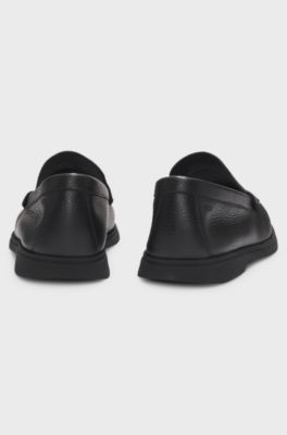 Tumbled-leather moccasins with logo detail, Black