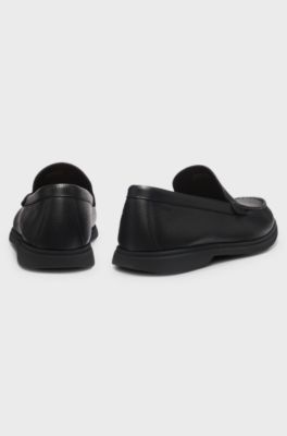 Tumbled-leather moccasins with logo detail, Black