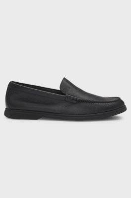 Tumbled-leather moccasins with logo detail, Black