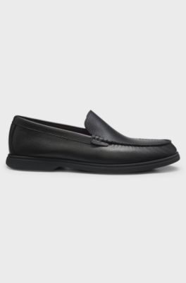 Tumbled-leather moccasins with logo detail, Black