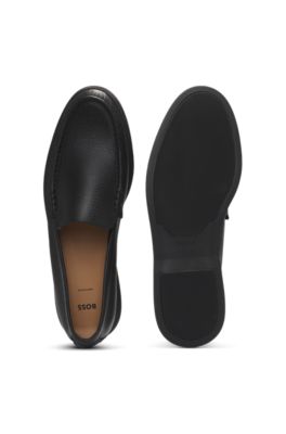 Tumbled-leather moccasins with logo detail, Black