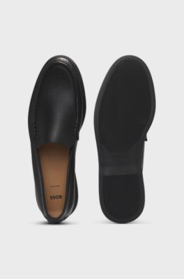 Tumbled-leather moccasins with logo detail, Black