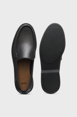 Tumbled-leather moccasins with logo detail, Black
