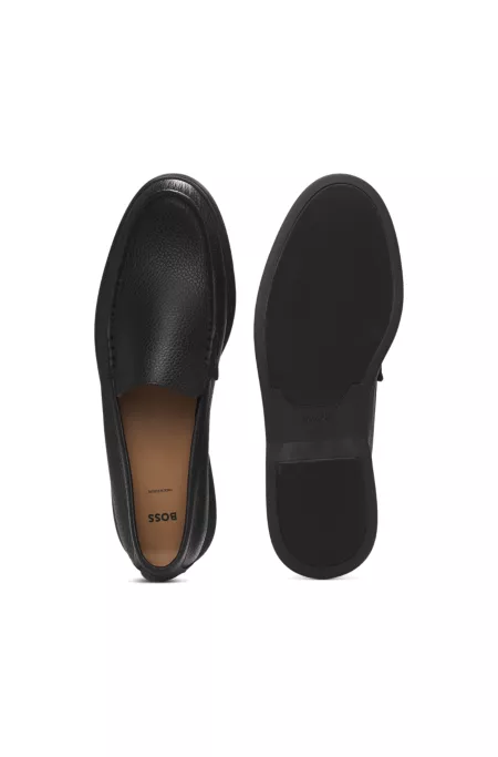 Tumbled-leather moccasins with logo detail