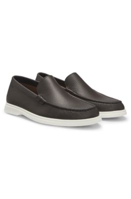 Tumbled-leather moccasins with logo detail, Dark Brown