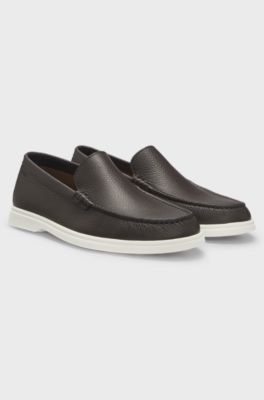 Tumbled-leather moccasins with logo detail, Dark Brown