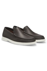 Tumbled-leather moccasins with logo detail, Dark Brown