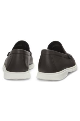 Tumbled-leather moccasins with logo detail, Dark Brown