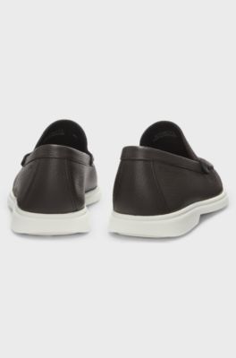 Tumbled-leather moccasins with logo detail, Dark Brown