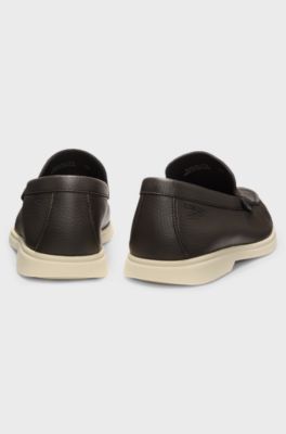 Tumbled-leather moccasins with logo detail, Dark Brown