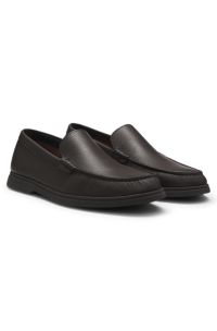 Tumbled-leather moccasins with logo detail, Dark Brown