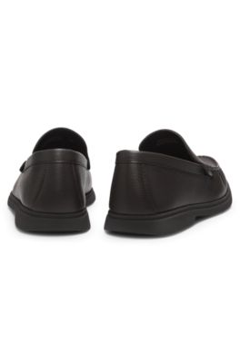 Tumbled-leather moccasins with logo detail, Dark Brown