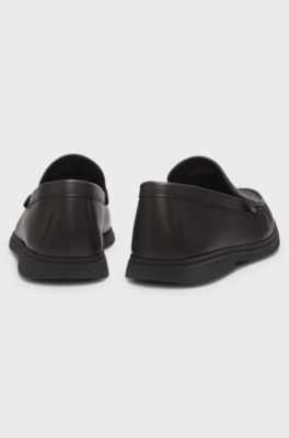 Tumbled-leather moccasins with logo detail, Dark Brown