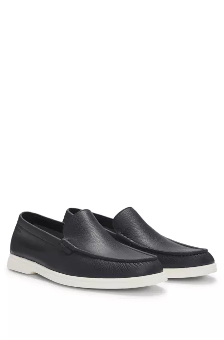 Tumbled-leather moccasins with logo detail