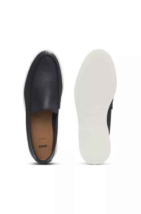 Tumbled-leather moccasins with logo detail