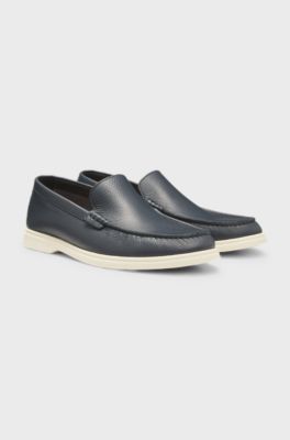 Tumbled-leather moccasins with logo detail, Dark Blue
