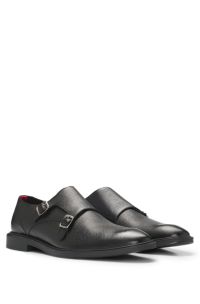 Scarpe double monk in pelle martellata, Nero