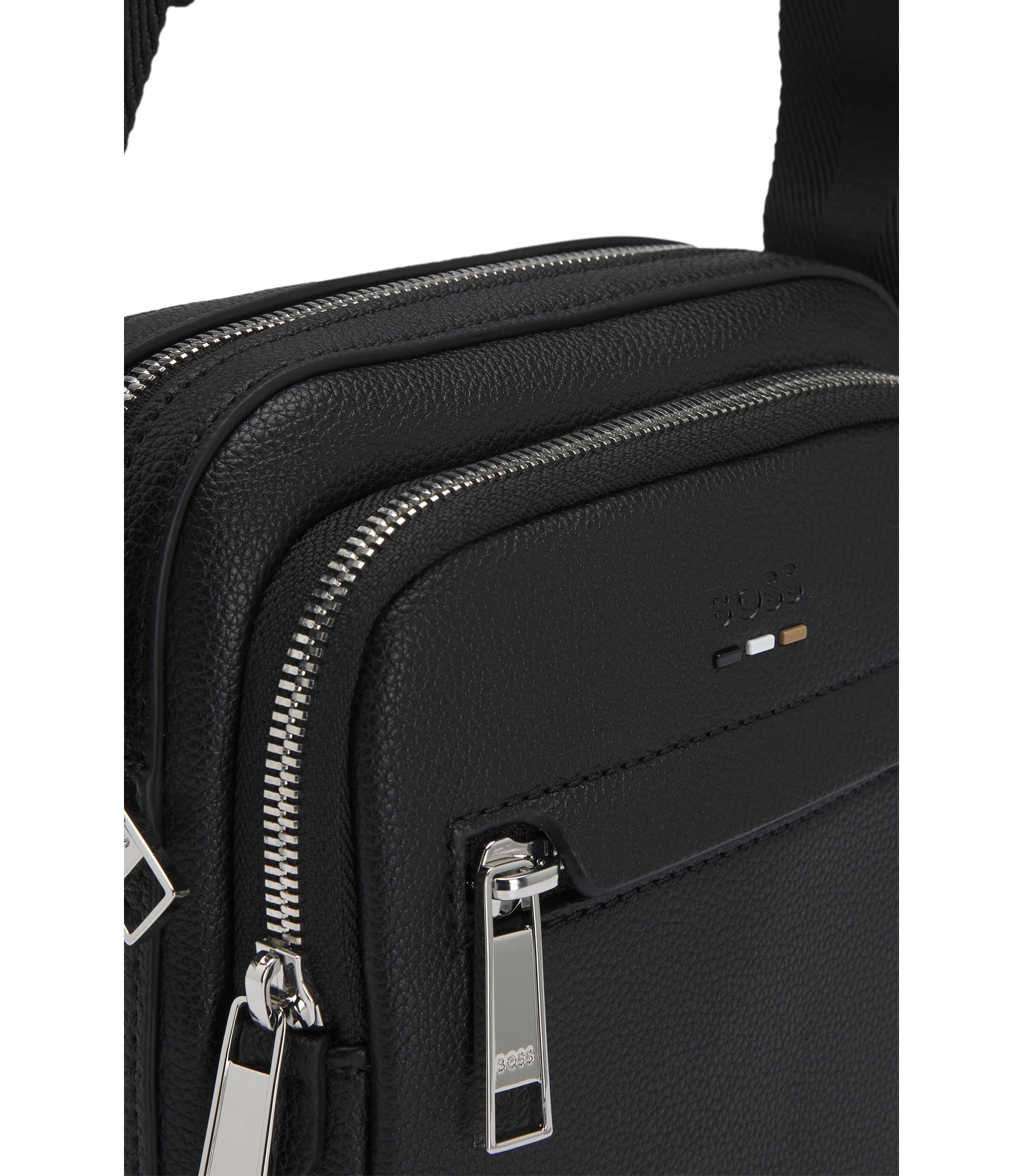 BOSS - Grained faux-leather reporter bag with embossed logo - Black