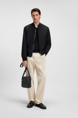 Grained faux-leather reporter bag with embossed logo, Black