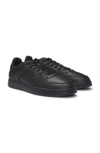 Sneakers van imitatieleer met veters en logodetails, Zwart