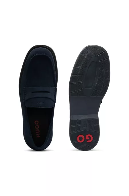Suede moccasins with penny trim