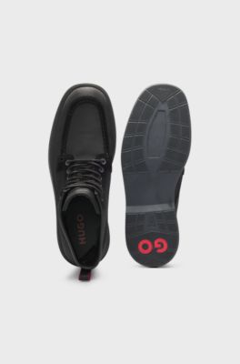 Textured-fabric half boots with suede trims, Black