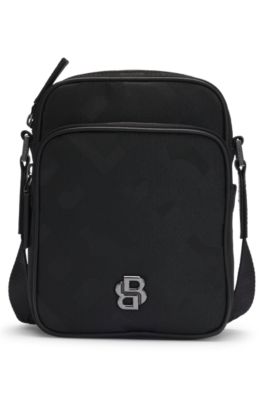 Monogram-jacquard reporter bag with Double B trim, Black