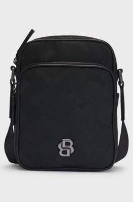 Monogram-jacquard reporter bag with Double B trim, Black
