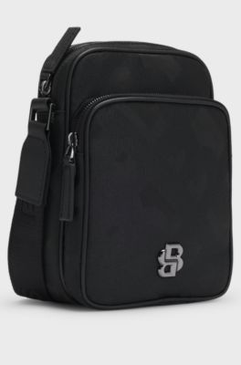 Monogram-jacquard reporter bag with Double B trim, Black