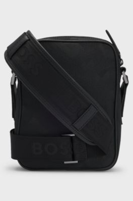 Monogram-jacquard reporter bag with Double B trim, Black