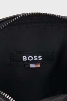 Monogram-jacquard reporter bag with Double B trim, Black