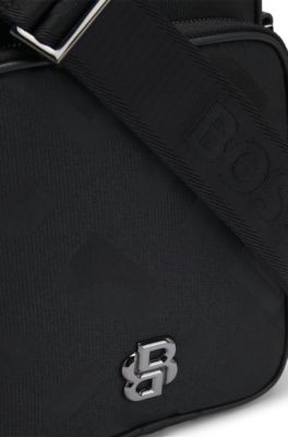 Monogram-jacquard reporter bag with Double B trim, Black