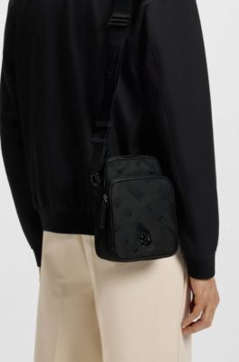 Monogram-jacquard reporter bag with Double B trim, Black