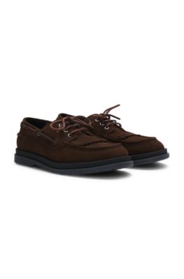 HUGO Mocassins en cuir suede avec franges Marron fonce