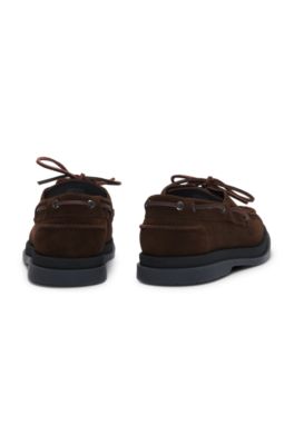 Suede moccasins with fringe trim, Dark Brown