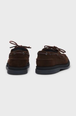 Suede moccasins with fringe trim, Dark Brown