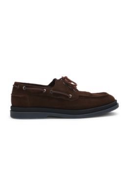 Suede moccasins with fringe trim, Dark Brown