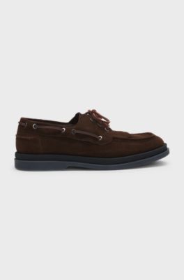 Suede moccasins with fringe trim, Dark Brown
