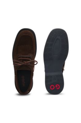 Suede moccasins with fringe trim, Dark Brown