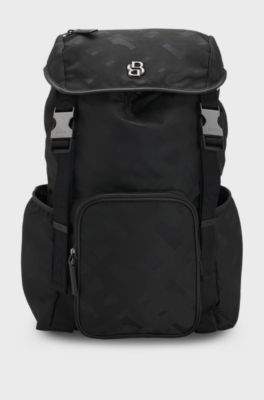 Backpack with tonal monogram jacquard, Black