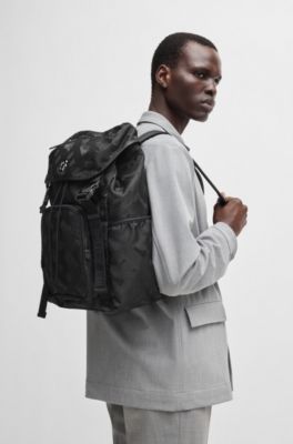 Backpack with tonal monogram jacquard, Black